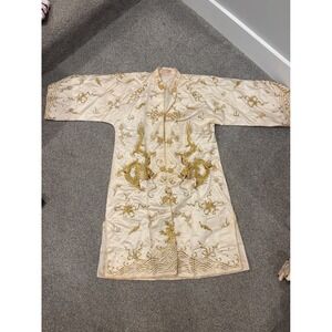 Chinese Silk Cloth Dynasty Palace Dragon Robe Kimono Bai Hua Embroidery vintage